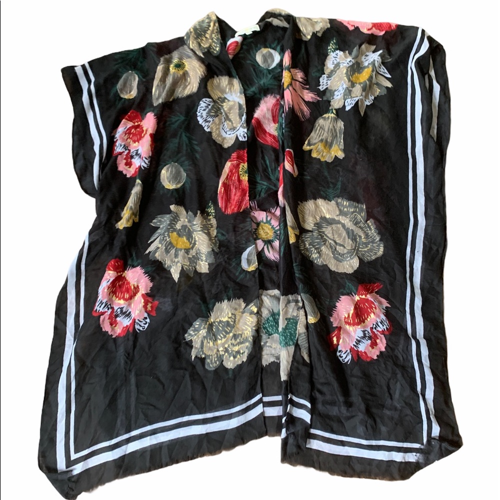 Woven Heart Black Floral Kimono One Size Fits All